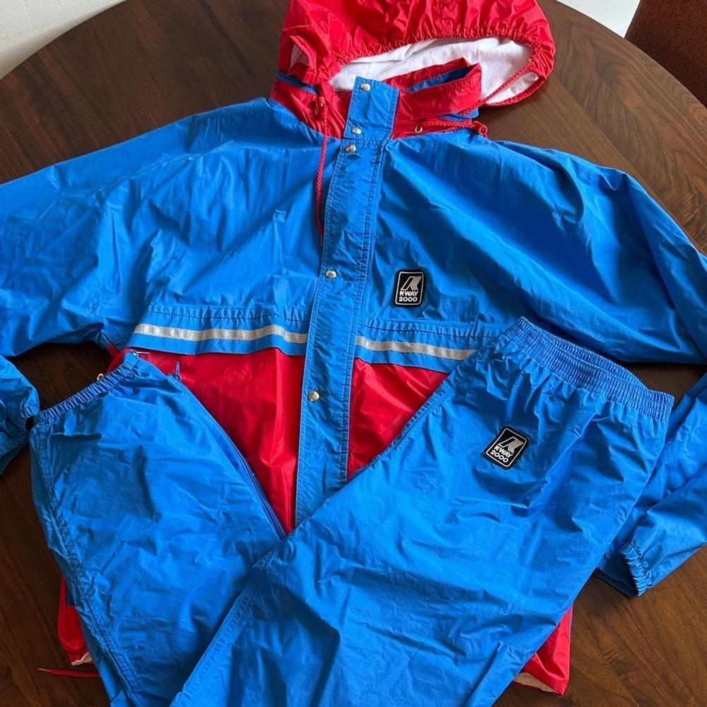 K-Way2000 VERY RARE - Blue and Red kit windbreaker pants and jacket - large men